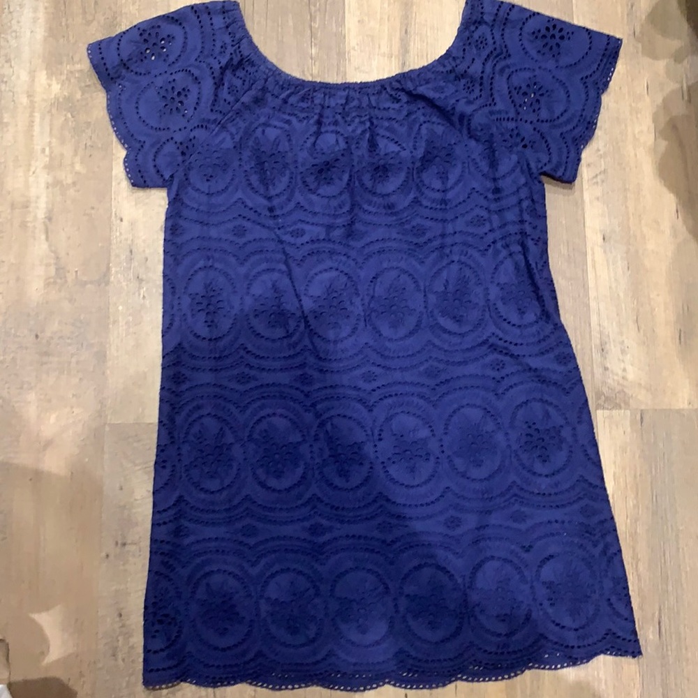 Blue lace off the shoulder dress